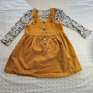 Blueberi Boulevard Baby Girls Flutter Trim Floral Top and Ribbed Dress